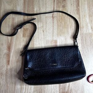 Bruno Magli Black Pebbled Leather Chain Purse Small Clasp Quality Old Money